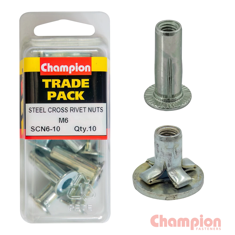 Champion Steel Cross Rivet Nuts - M6