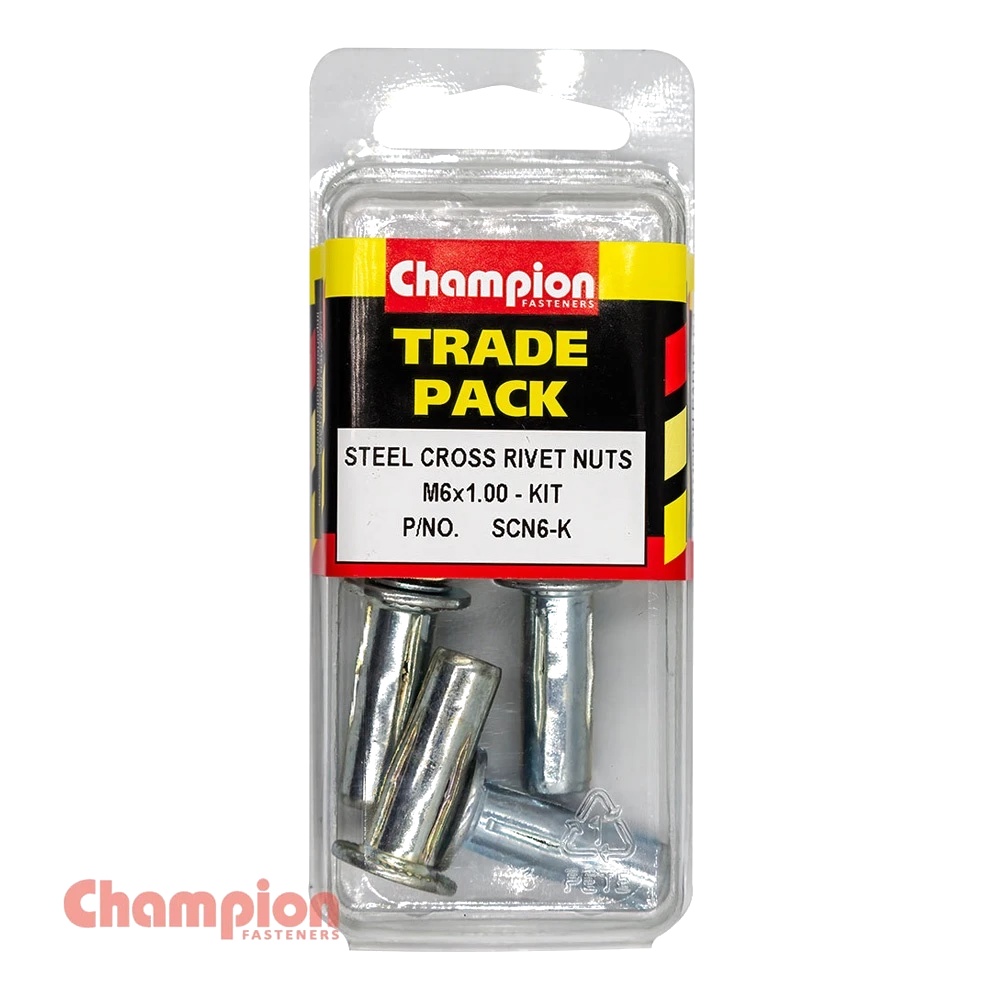 Champion Steel Cross Rivet Nuts - M6x1.00 - Kit - 4pk