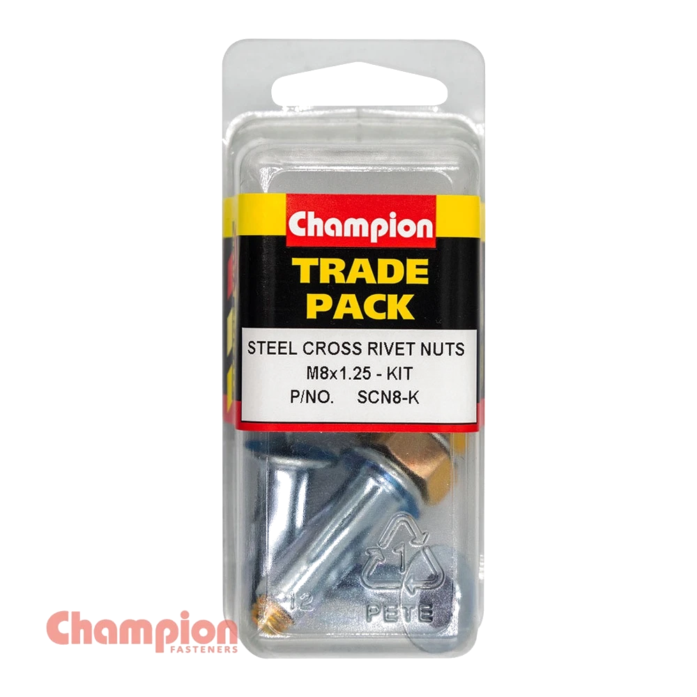 Champion Steel Cross Rivet Nuts - M8x1.25 - Kit - 4pk