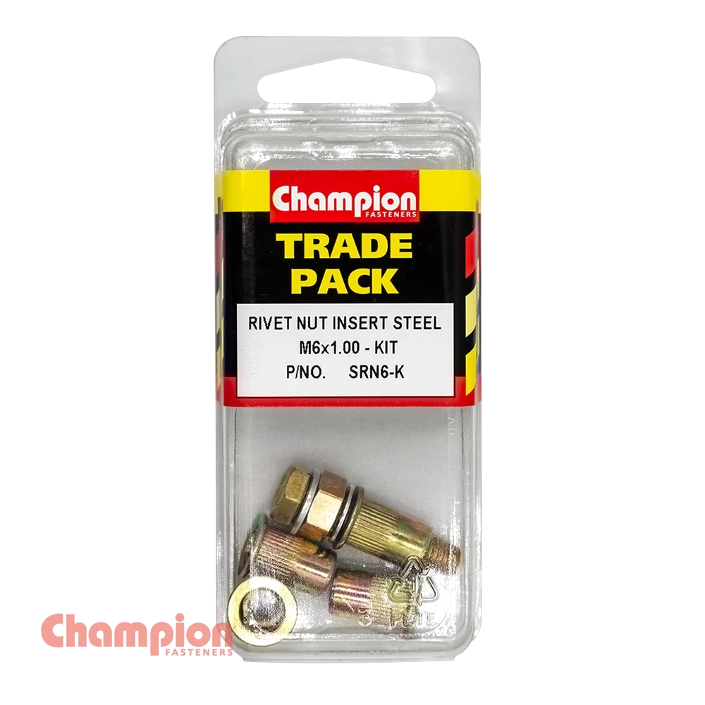 Champion Rivet Nut Insert Steel  M6x1.00 - Kit - 4pk