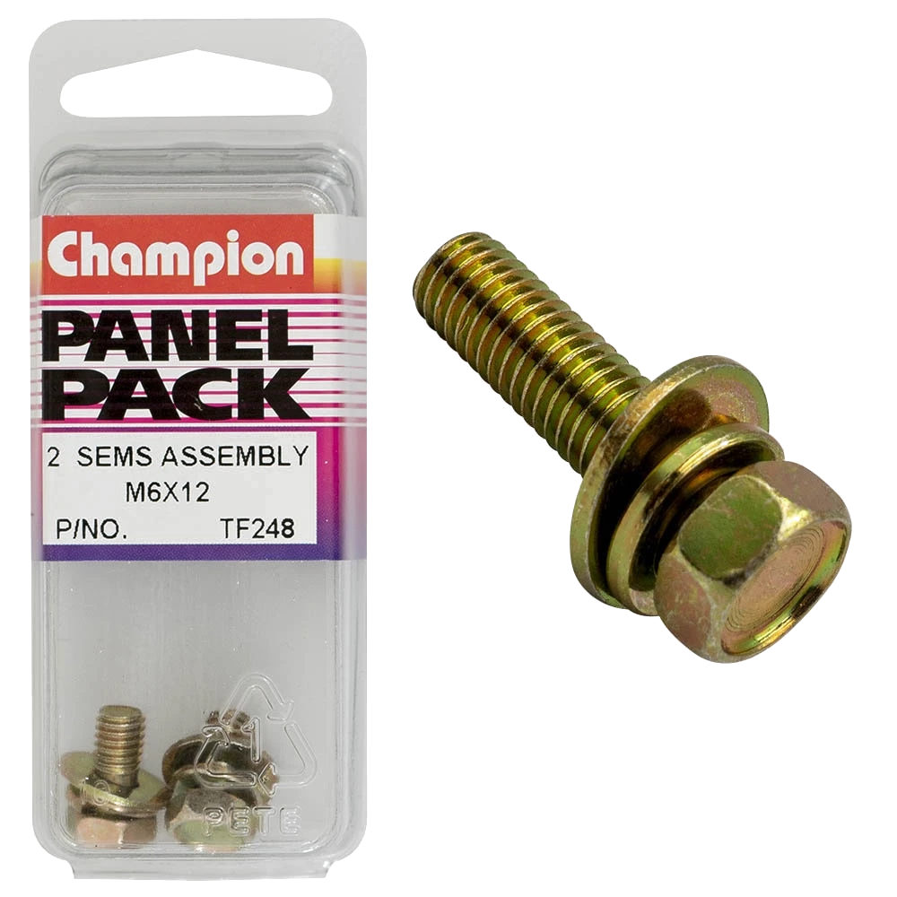 Champion Hex Set Screw Sems Hex Ind Flat/Spring Washer M6x12