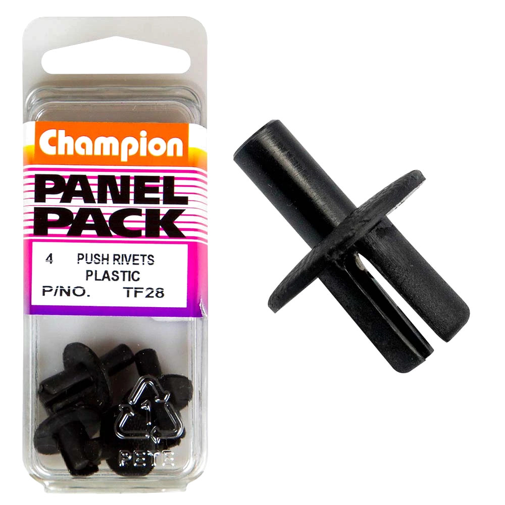 Champion Plastic Push Rivet Black 16mm HD x 10.4mm -4pk
