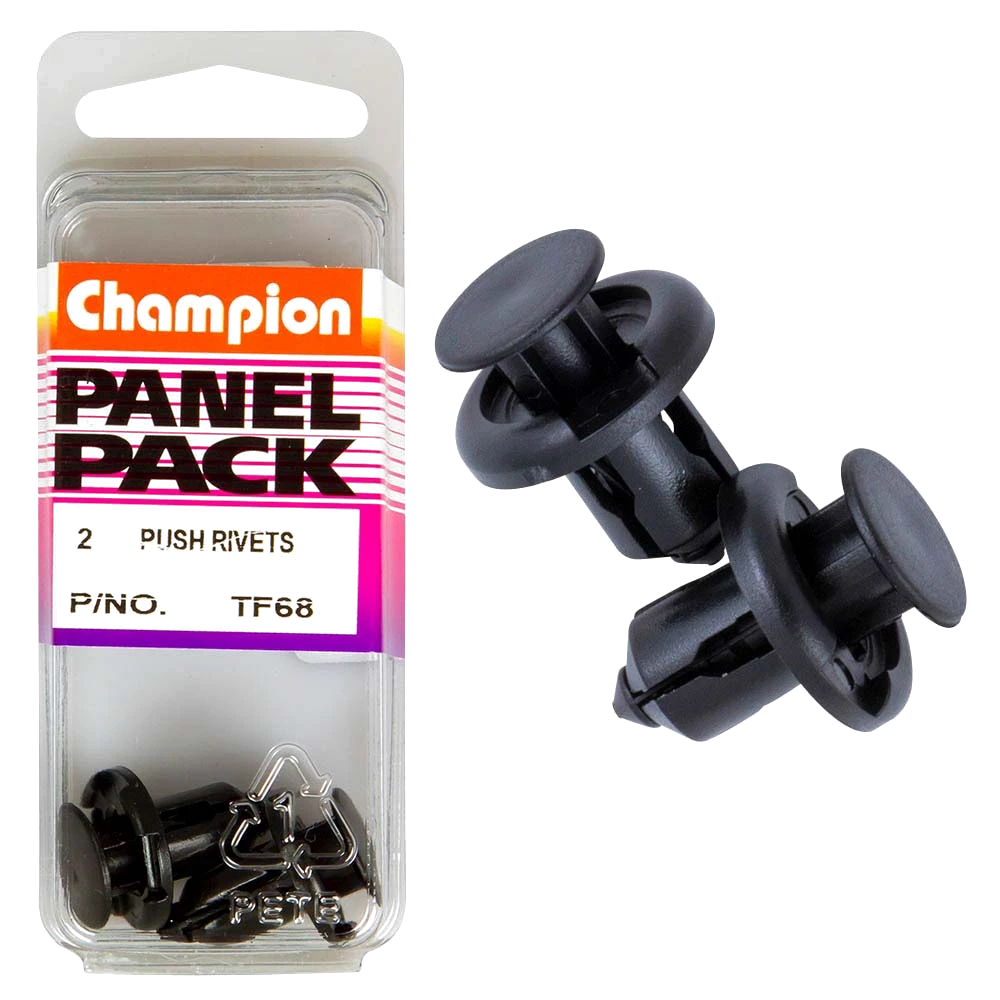 Champion Push Rivet Black 12mm(L) 9mm(Hole) 18mm(HD) 2pk