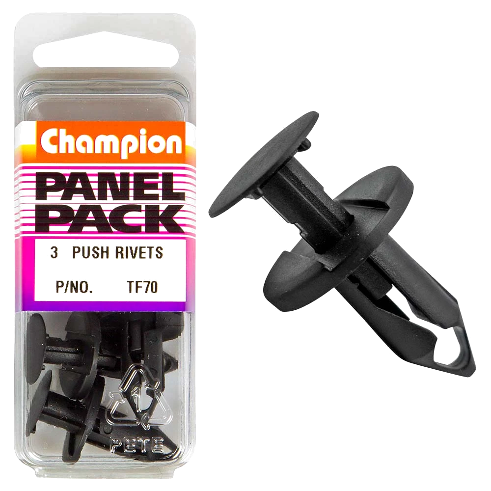 Champion Push Rivet Black 20mm(L) 8mm(Hole) 20mm(HD) 3pk