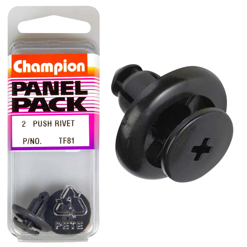 Champion Push Rivet Black 8mm(L) 7mm(Hole) 20mm(HD) 2pk