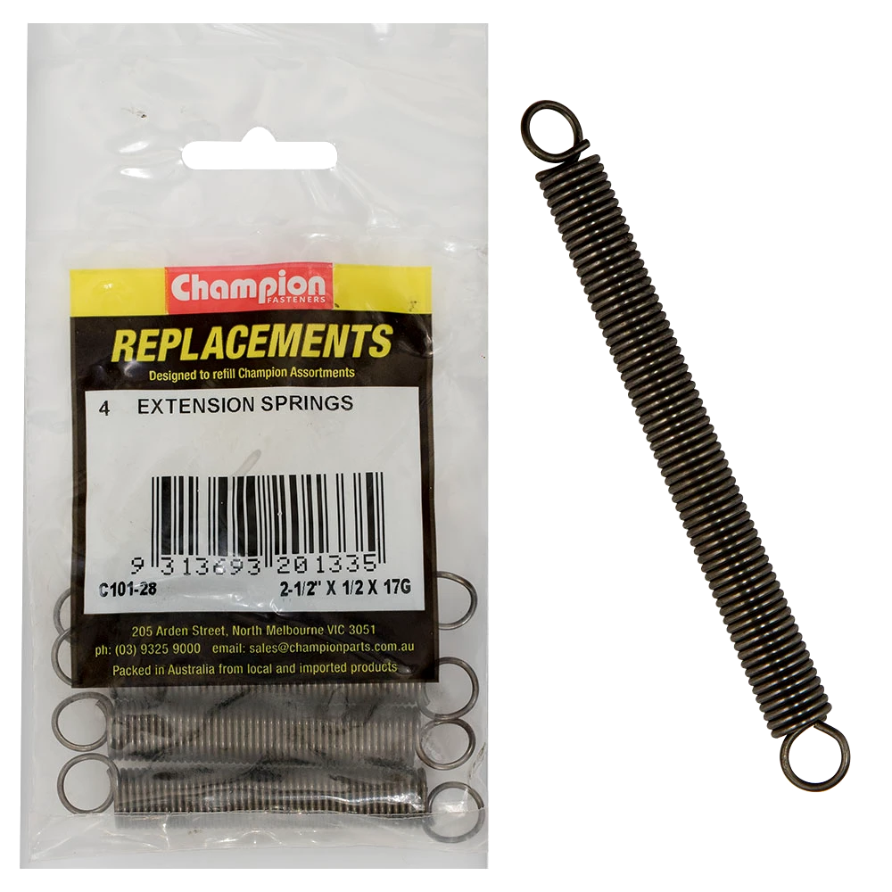 Champion 62 x 12 x 1.4mm Extension Spring -4pk