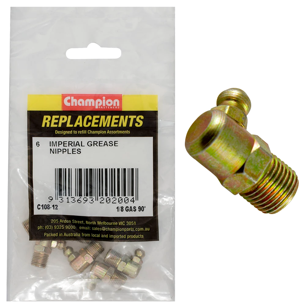 Champion 1/8in BSP (Gas) 90-Deg. Grease Nipple -6pk