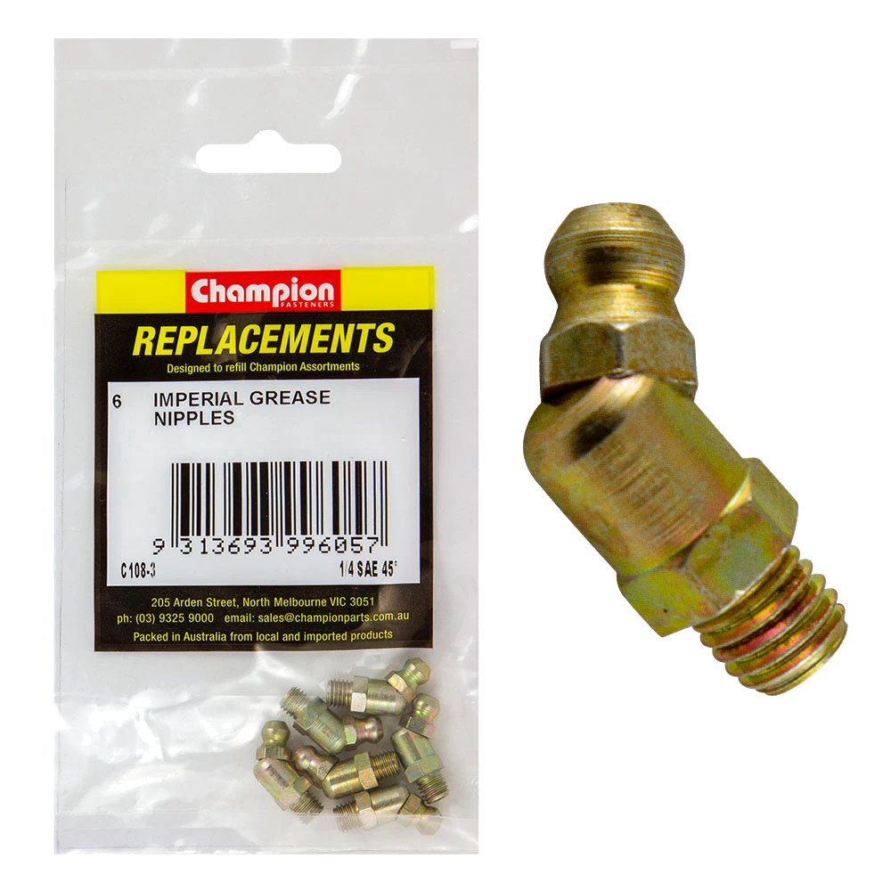 Champion 1/4in UNF (Sae) 45-Deg. Grease Nipple -6pk
