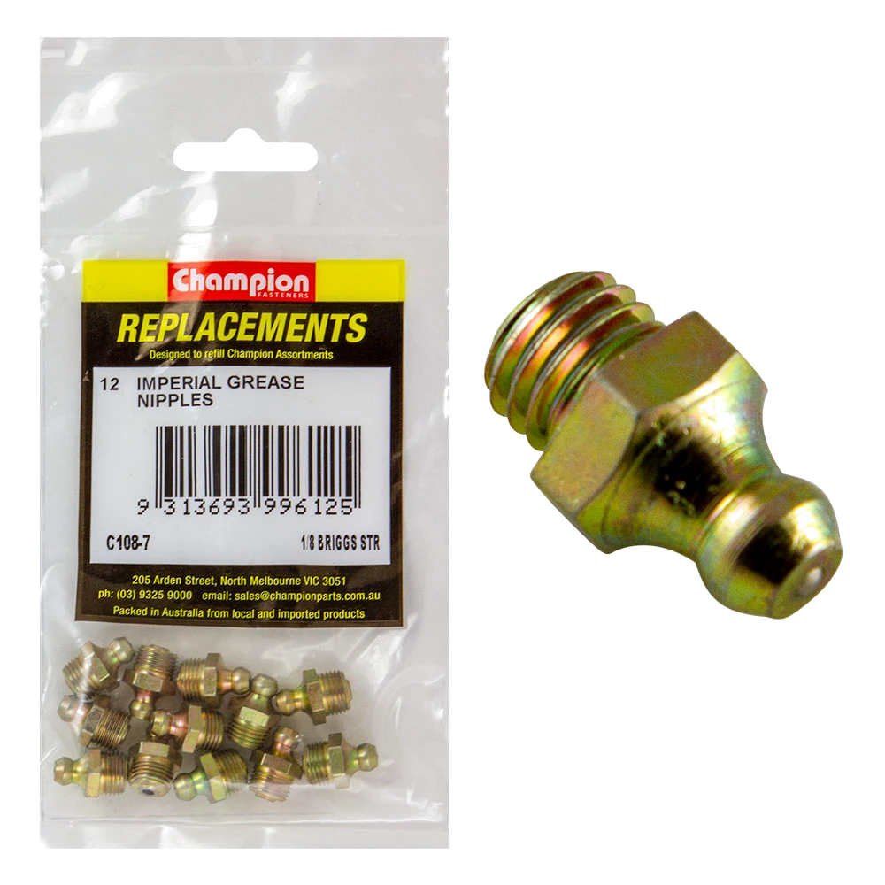 Champion 1/8in NPT (Briggs) Straight Grease Nipple -12pk