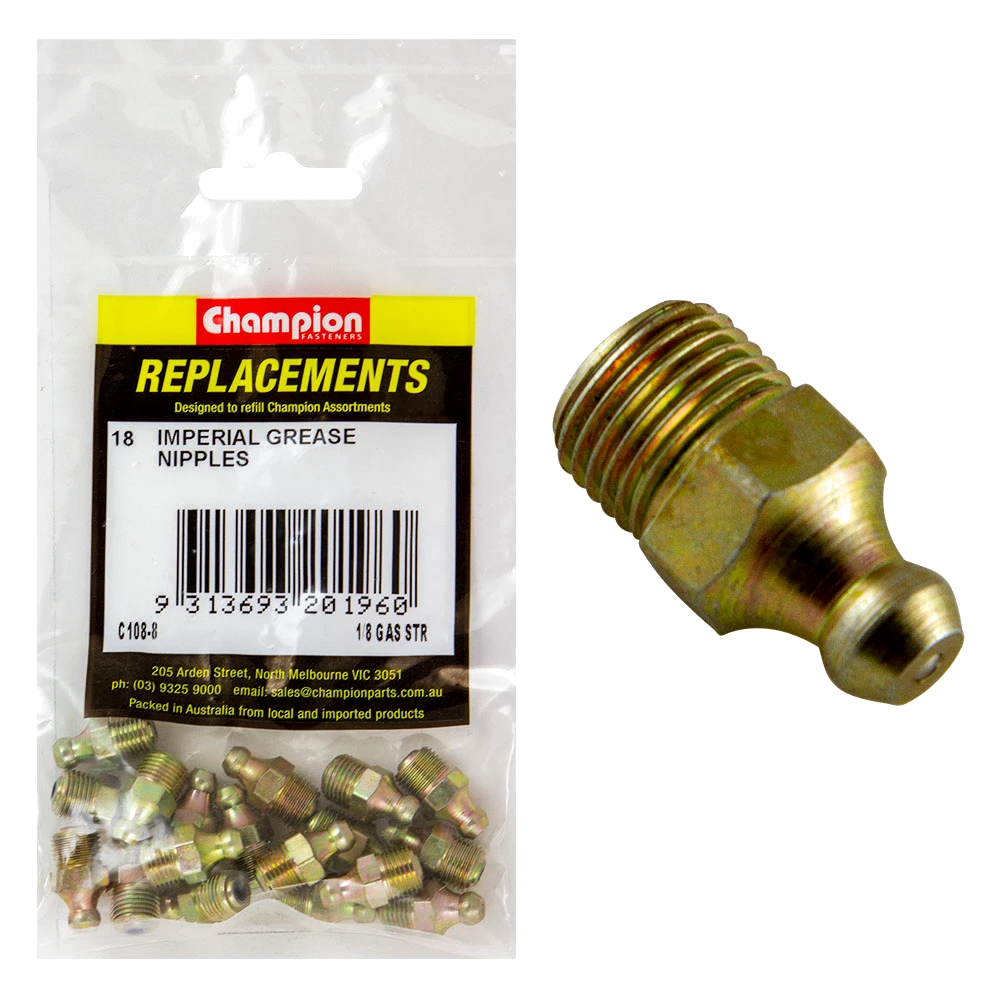 Champion 1/8in BSP (Gas) Straight Grease Nipple -18pk