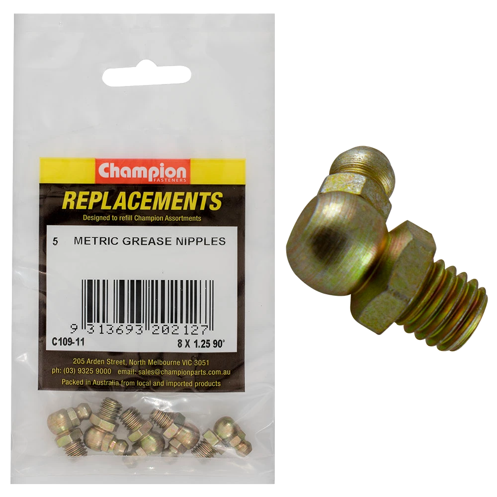 Champion M8 x 1.25mm 90-Deg. Grease Nipple -5pk