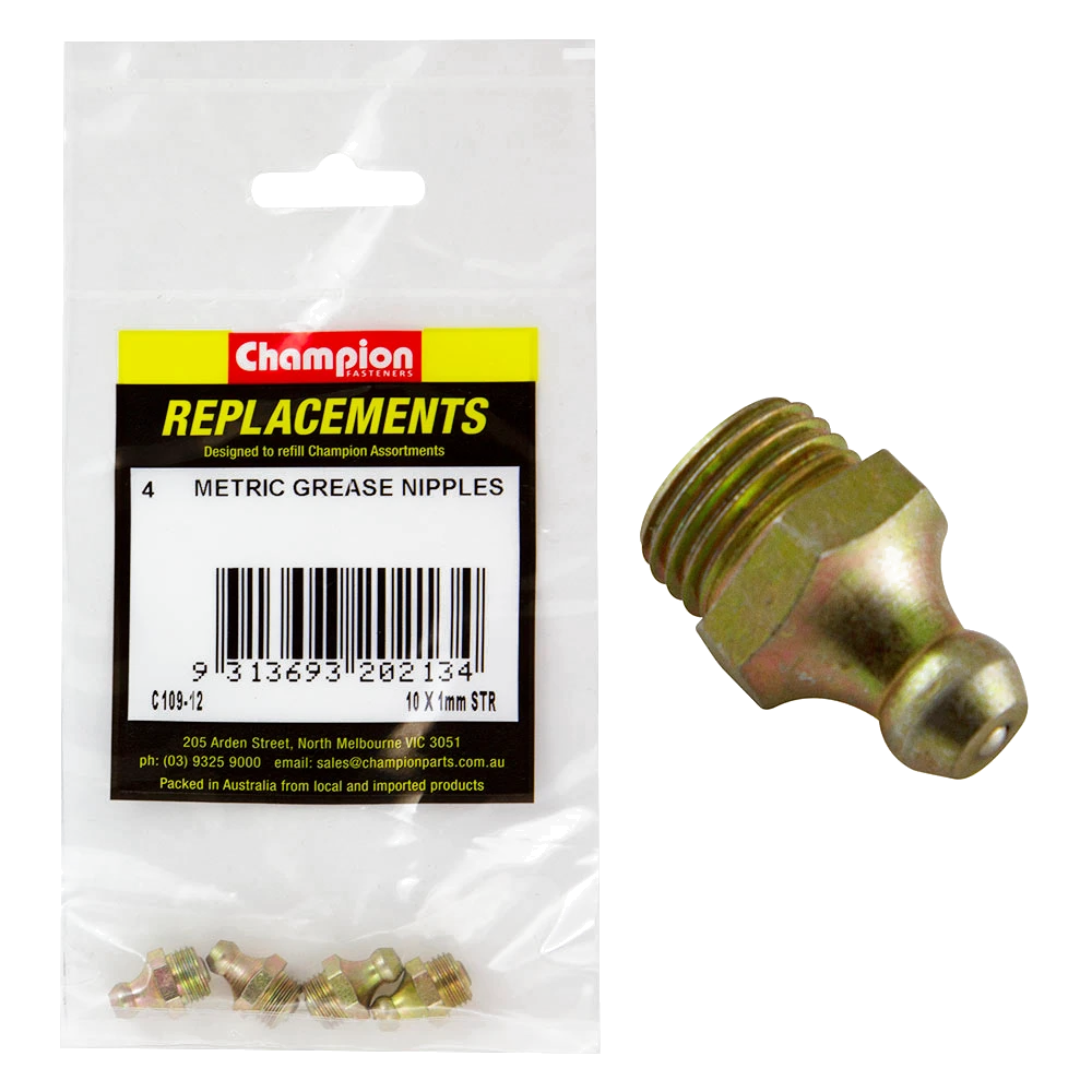 Champion M10 x 1.00mm Straight Grease Nipple -4pk