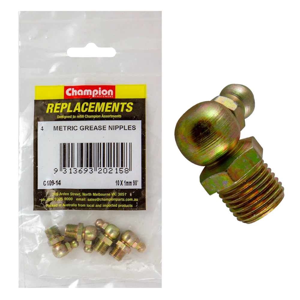 Champion M10 x 1.00mm 90-Deg. Grease Nipple -4pk