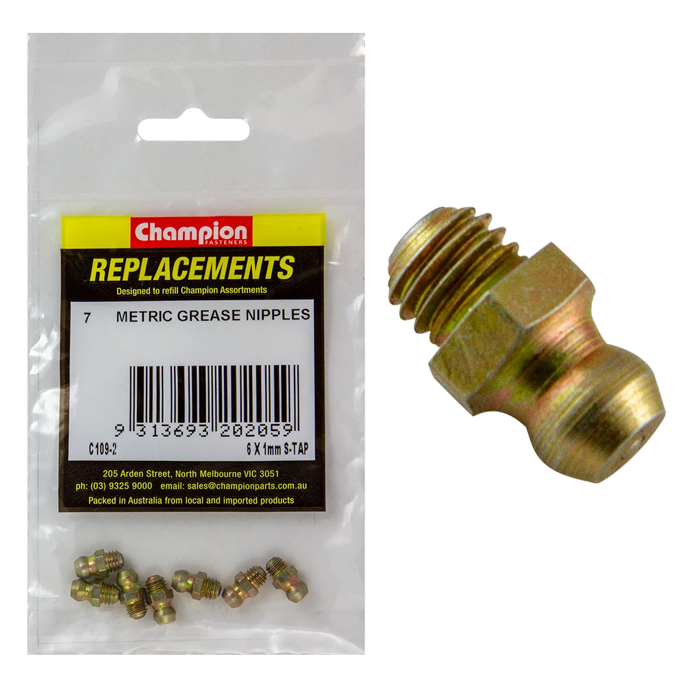 Champion M6 x 1.00mm Self-Tapping Grease Nipple -7pk