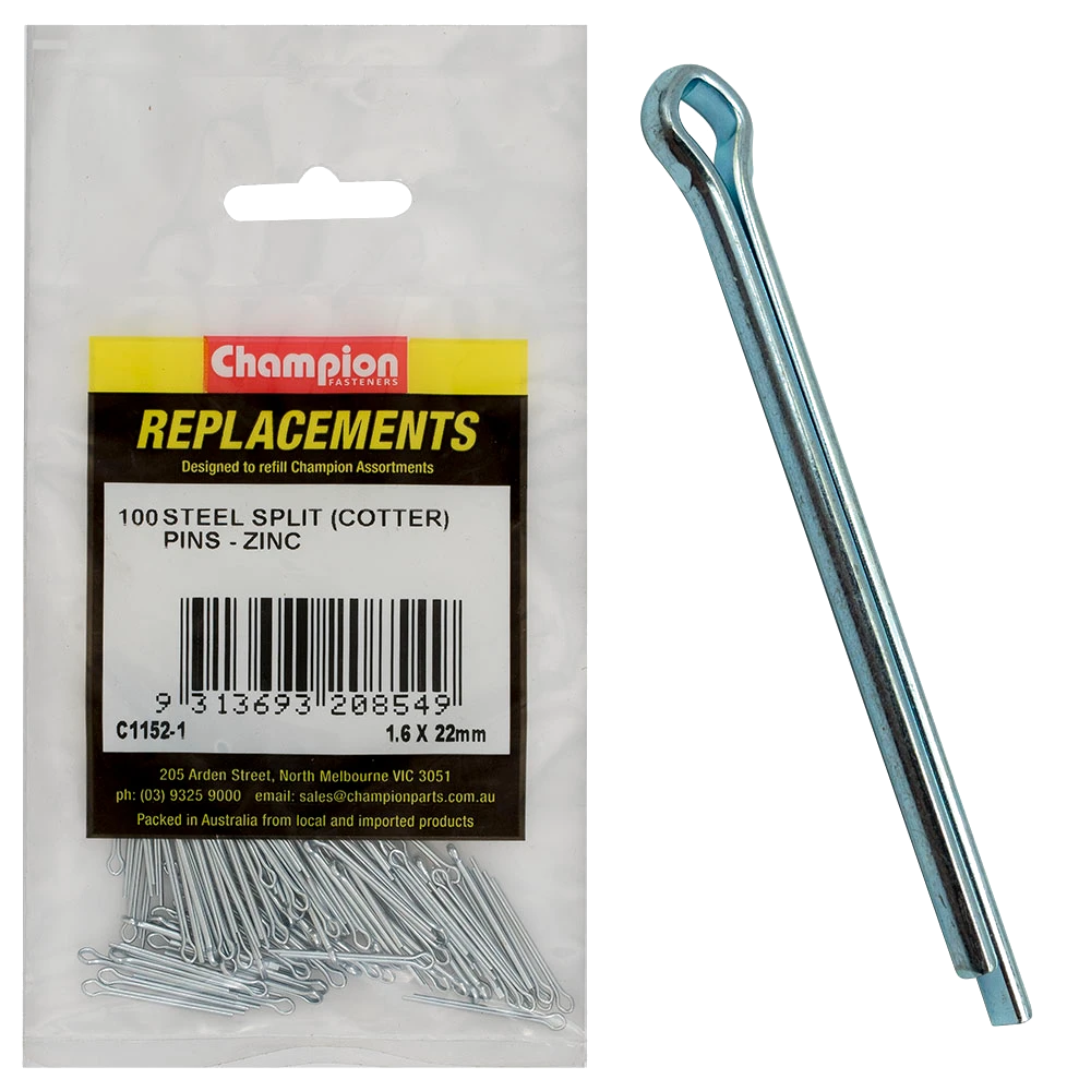 Champion 1.6mm x 22mm Steel Split (Cotter) Pin -100pk