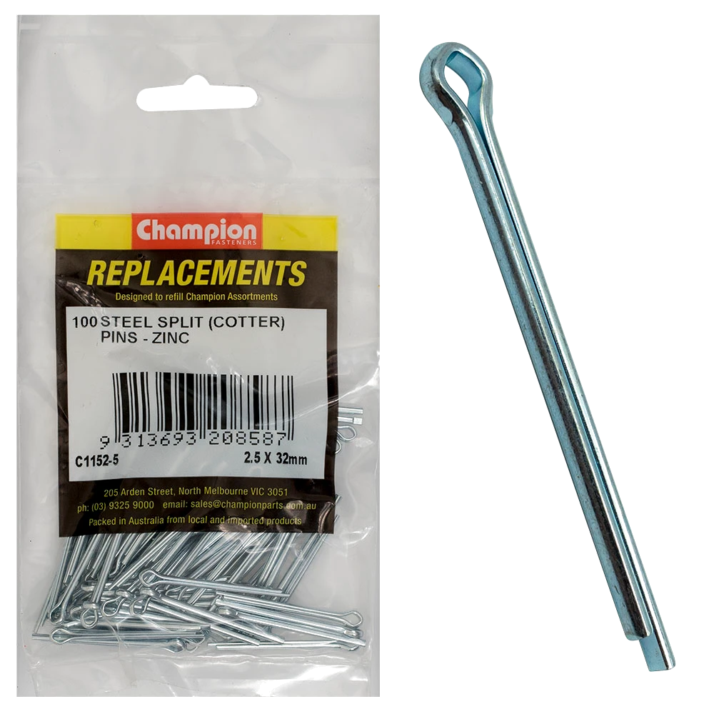 Champion 2.5mm x 32mm Steel Split (Cotter) Pin -100pk