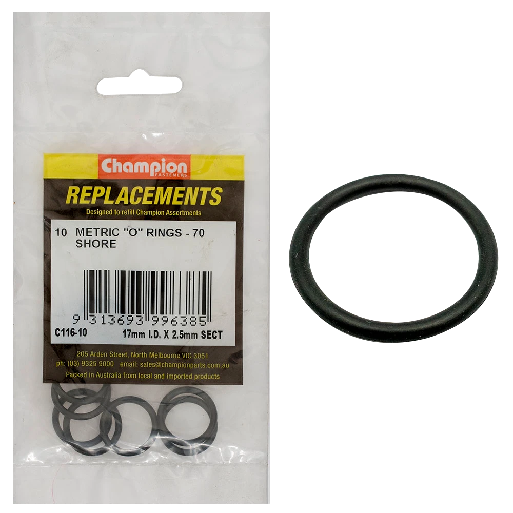 Champion 17mm (I.D.) x 2.5mm Metric O-Ring -10pk