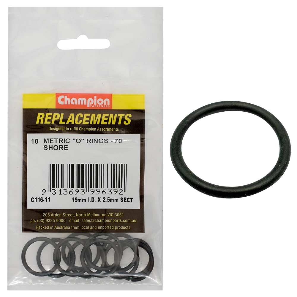 Champion 19mm (I.D.) x 2.5mm Metric O-Ring -10pk
