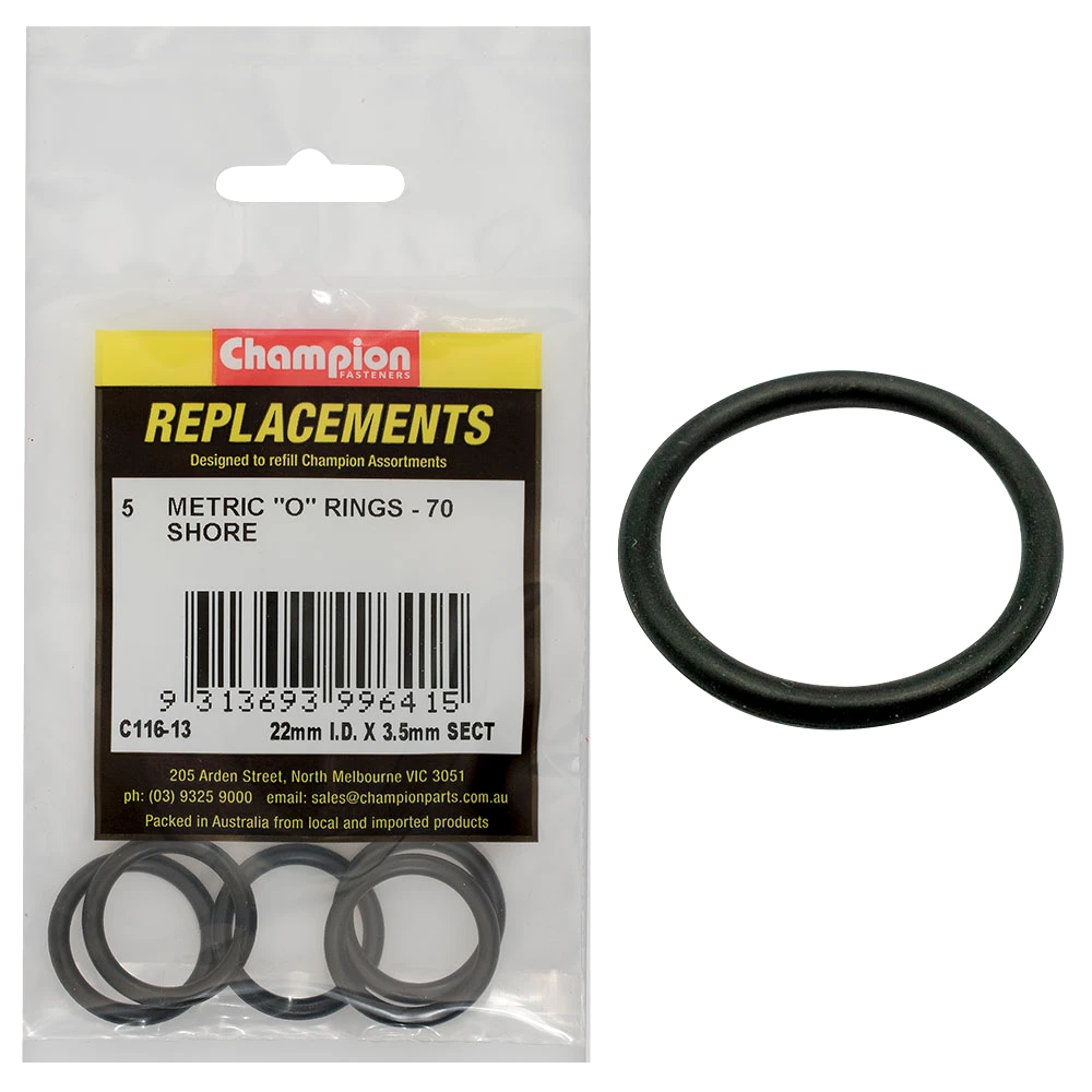 Champion 22mm (I.D.) x 3.5mm Metric O-Ring -5pk