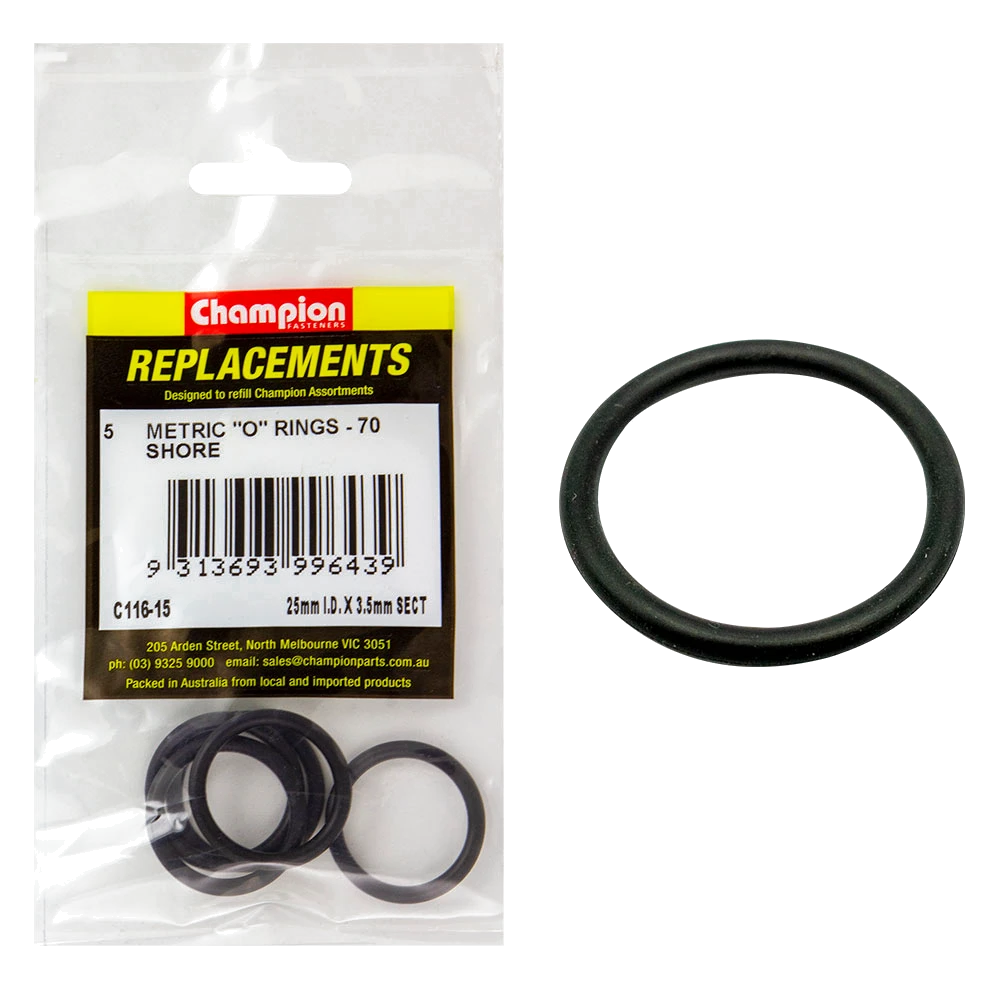 Champion 25mm (I.D.) x 3.5mm Metric O-Ring -5pk