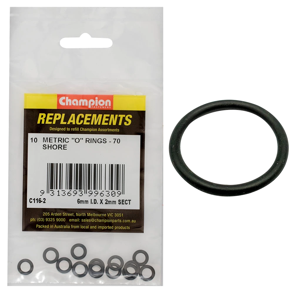 Champion 6mm (I.D.) x 2mm Metric O-Ring -10pk