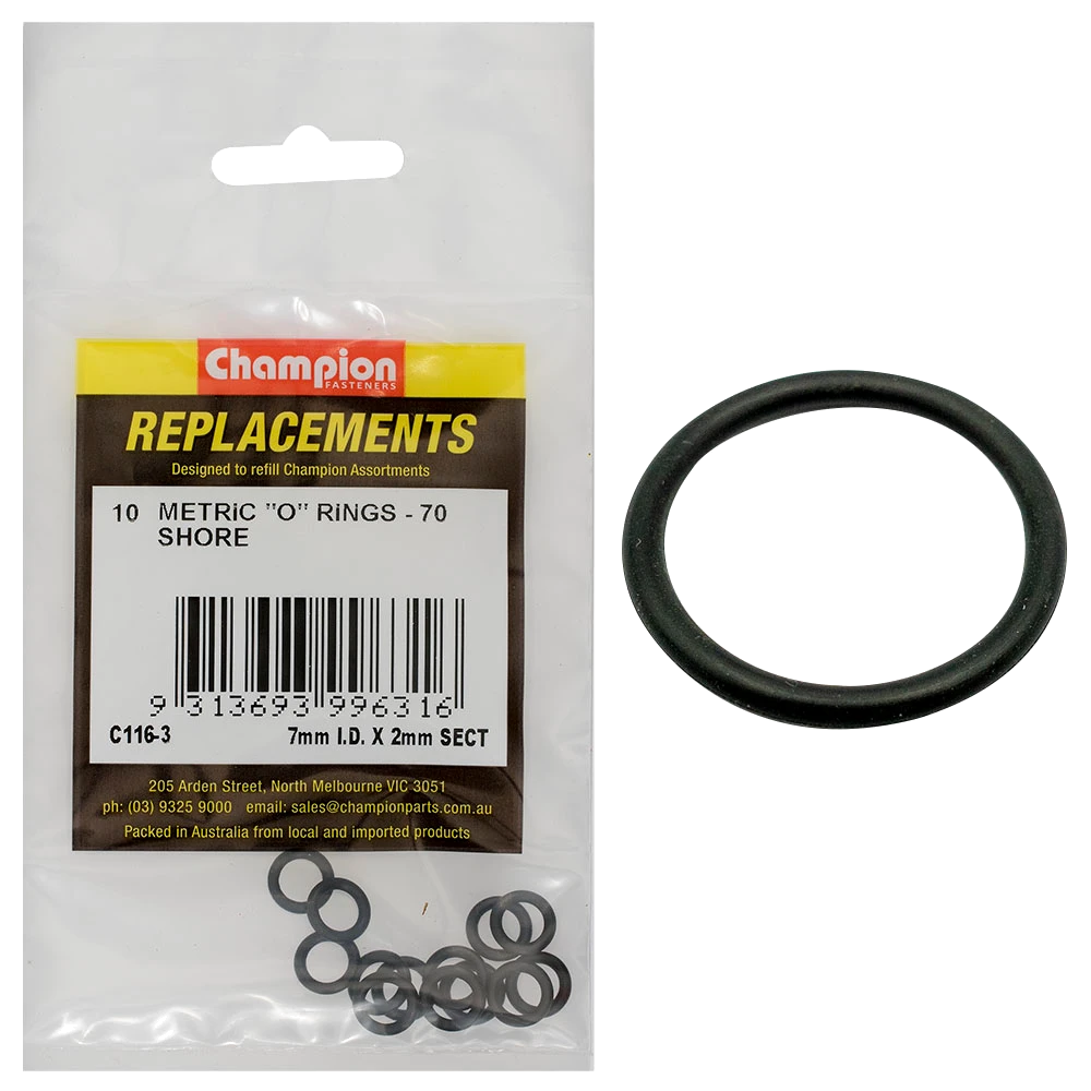 Champion 7mm (I.D.) x 2mm Metric O-Ring -10pk