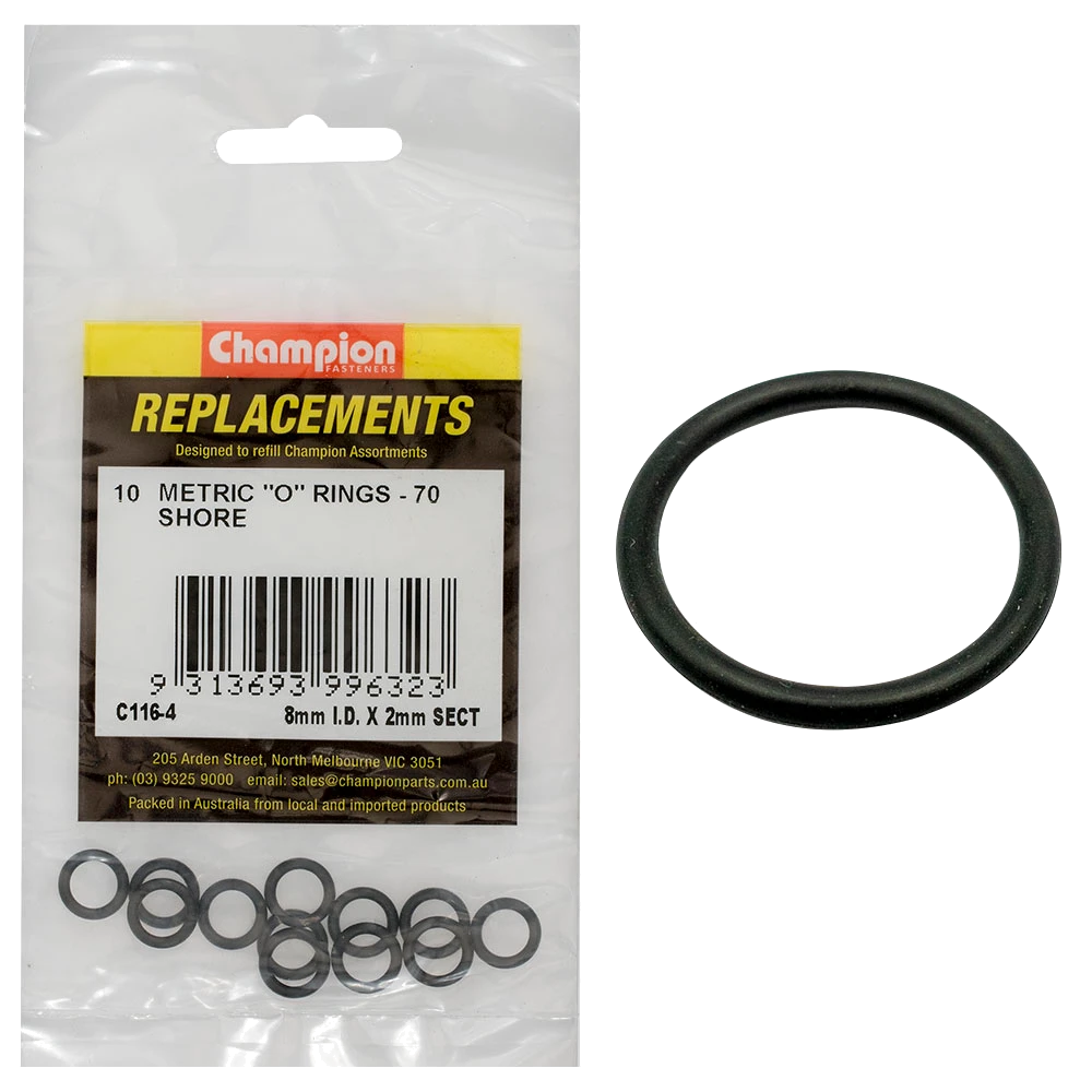 Champion 8mm (I.D.) x 2mm Metric O-Ring -10pk