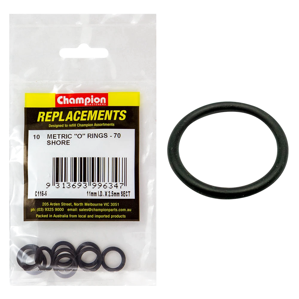 Champion 11mm (I.D.) x 2.5mm Metric O-Ring -10pk