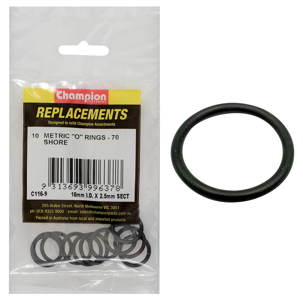 Champion 16mm (I.D.) x 2.5mm Metric O-Ring -10pk