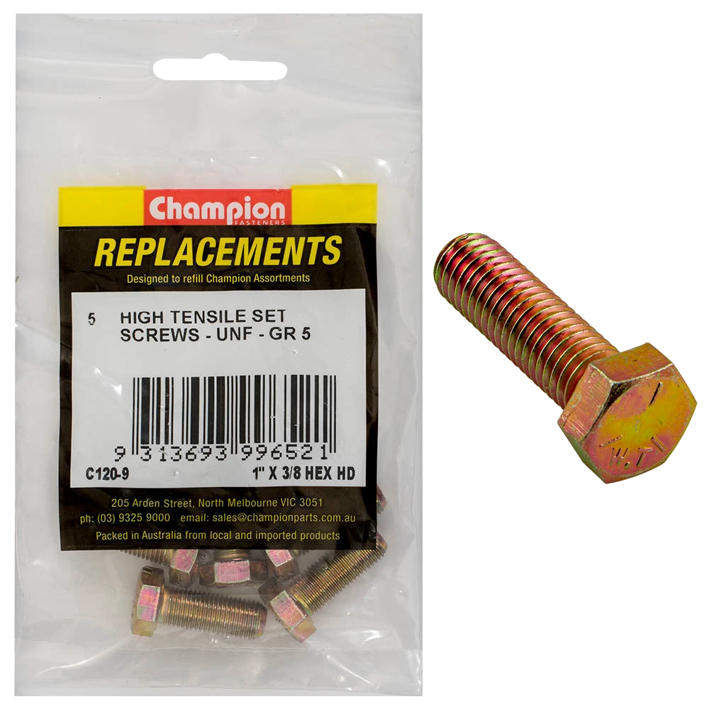 Champion 3/8in x 1in UNF Set Screw -Gr5 -5pk
