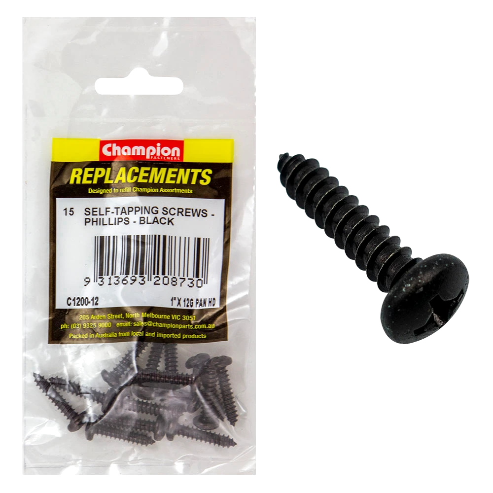 Champion 12G x 1in S/Tapping Screw Pan Head Ph -15pk
