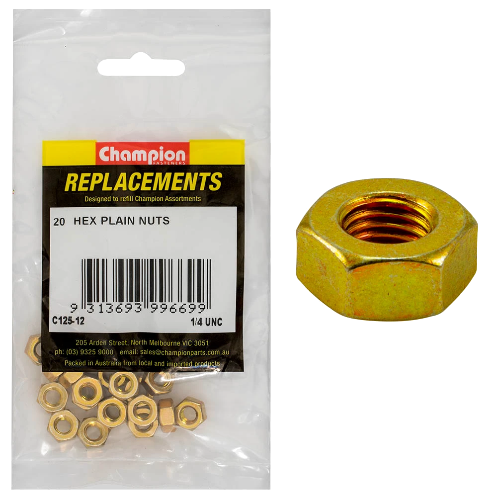 Champion 1/4in UNC Hexagon Nut -20pk