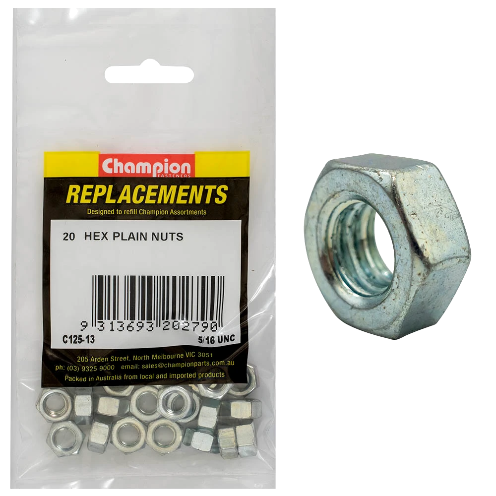 Champion 5/16in UNC Hexagon Nut -20pk