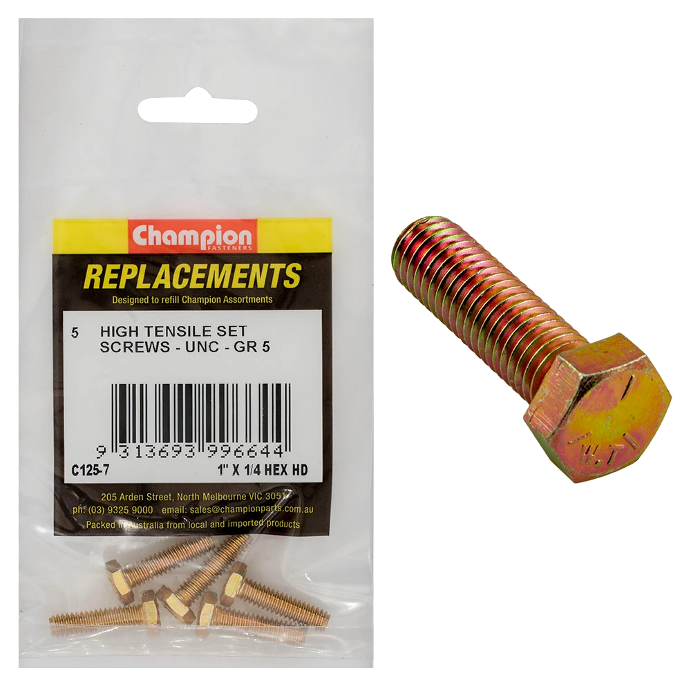 Champion 1/4in x 1in UNC Set Screw -Gr5 -5pk