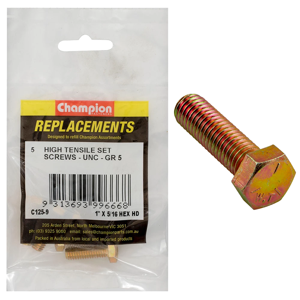 Champion 5/16in x 1in UNC Set Screw -Gr5 -5pk