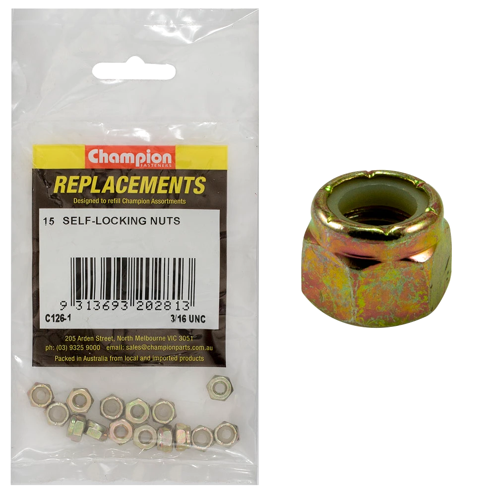 Champion 3/16in UNC Nylon insert Self-Locking Nut -15pk