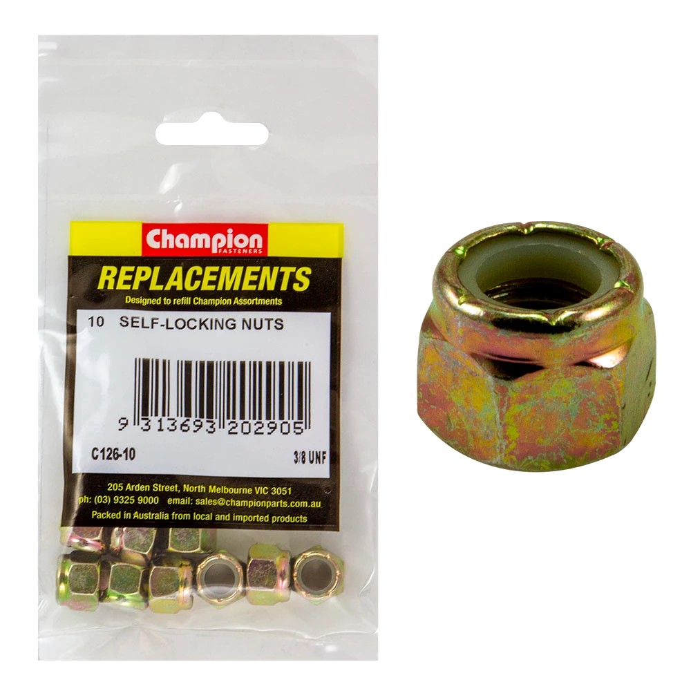 Champion 3/8in UNF Nylon insert Self-Locking Nut -10pk