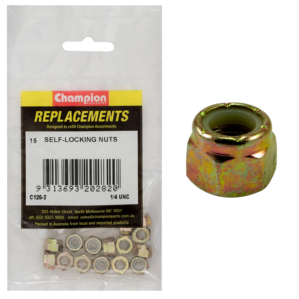 Champion 1/4in UNC Nylon insert Self-Locking Nut -15pk