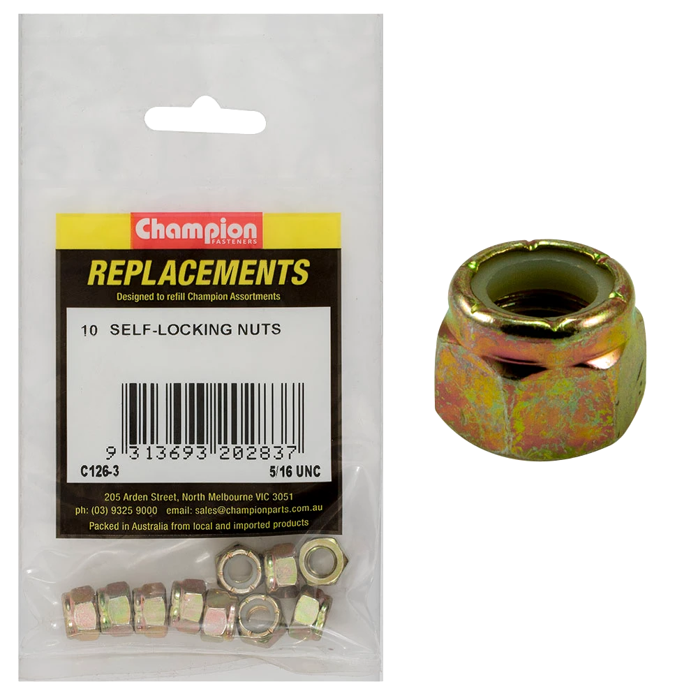 Champion 5/16in UNC Nylon insert Self-Locking Nut -10pk