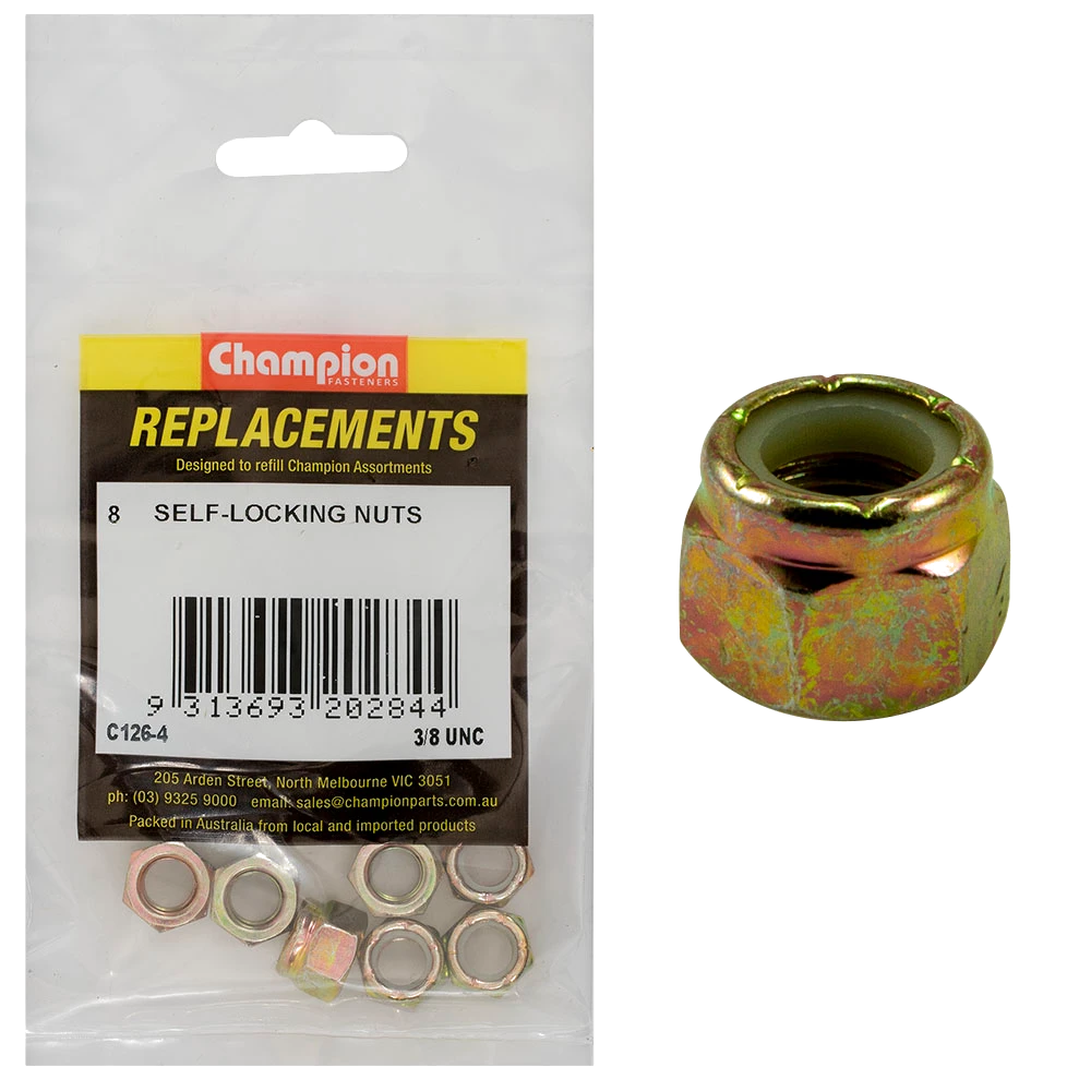Champion 3/8in UNC Nylon insert Self-Locking Nut -8pk