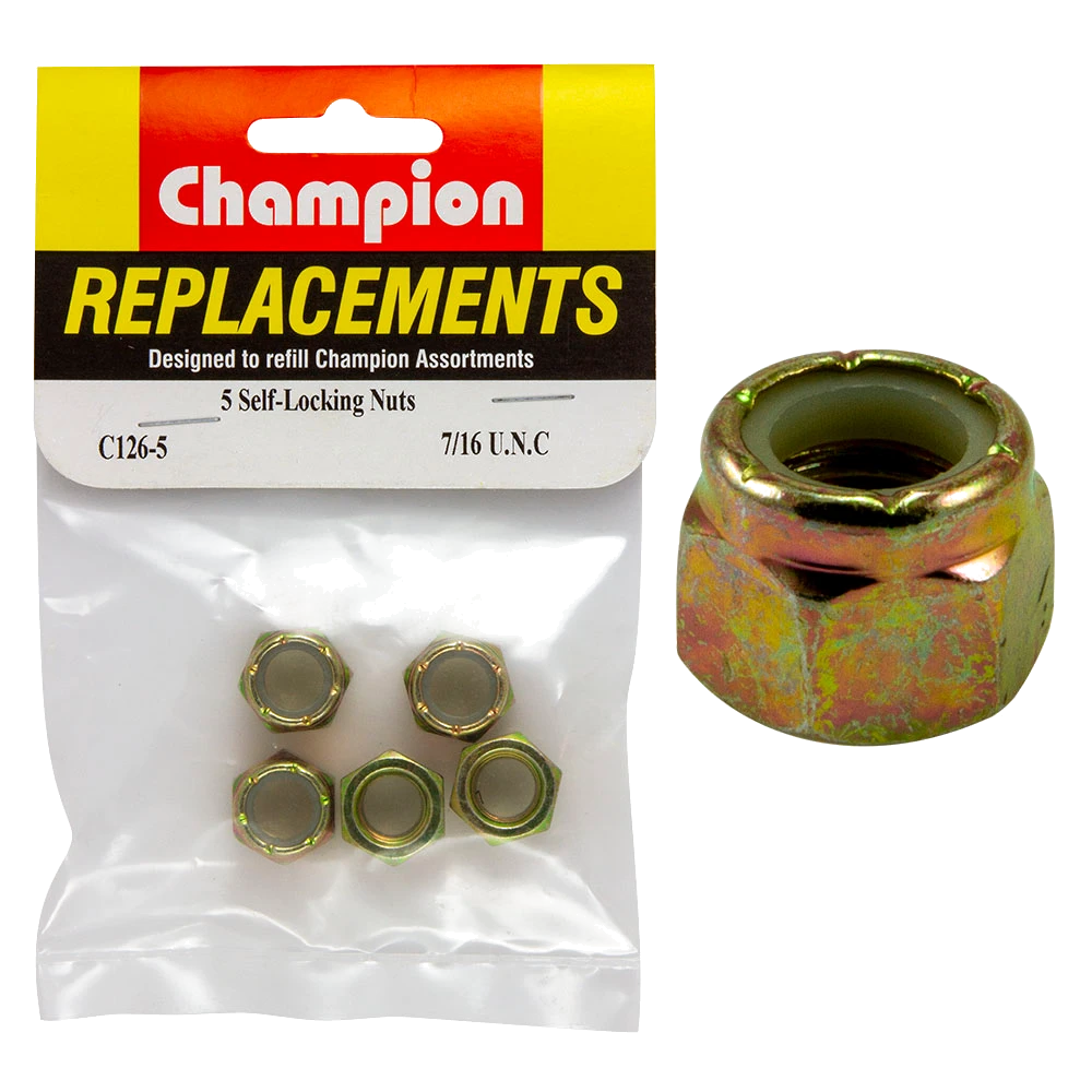 Champion 7/16in UNC Nylon insert Self-Locking Nut -5pk