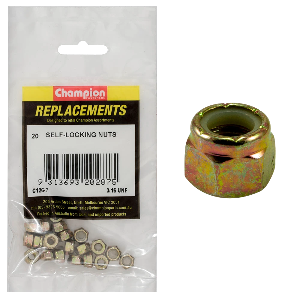Champion 3/16in UNF Nylon insert Self-Locking Nut -20pk