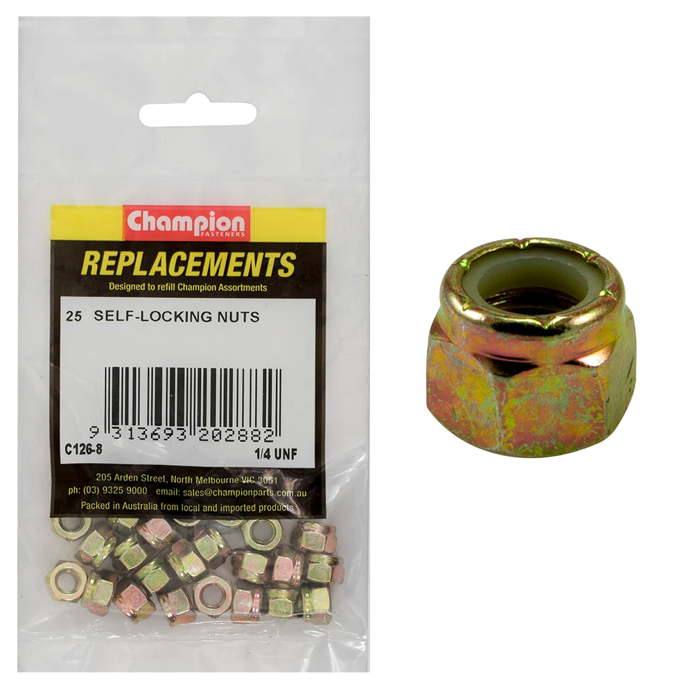 Champion 1/4in UNF Nylon insert Self-Locking Nut -25pk