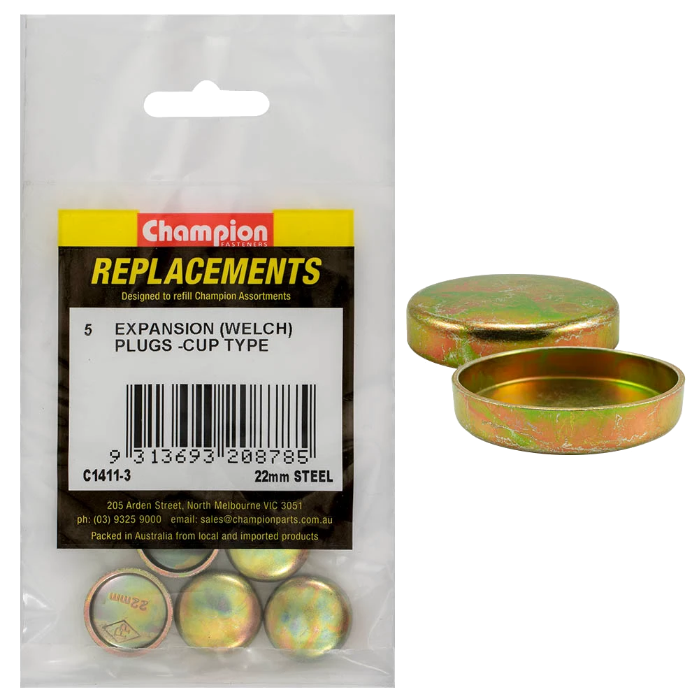 Champion 22mm Steel Expansion (Frost) Plug -Cup Type -5pk**