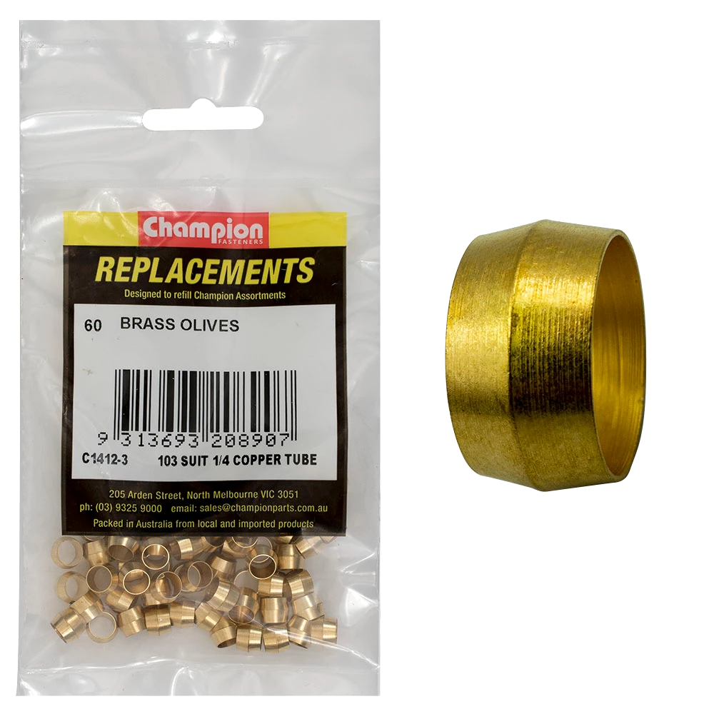 Champion 1/4in Brass Compression Type Olive -60pk