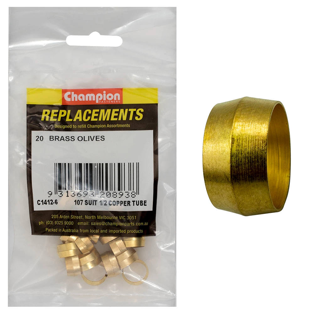 Champion 1/2in Brass Compression Type Olive -20pk