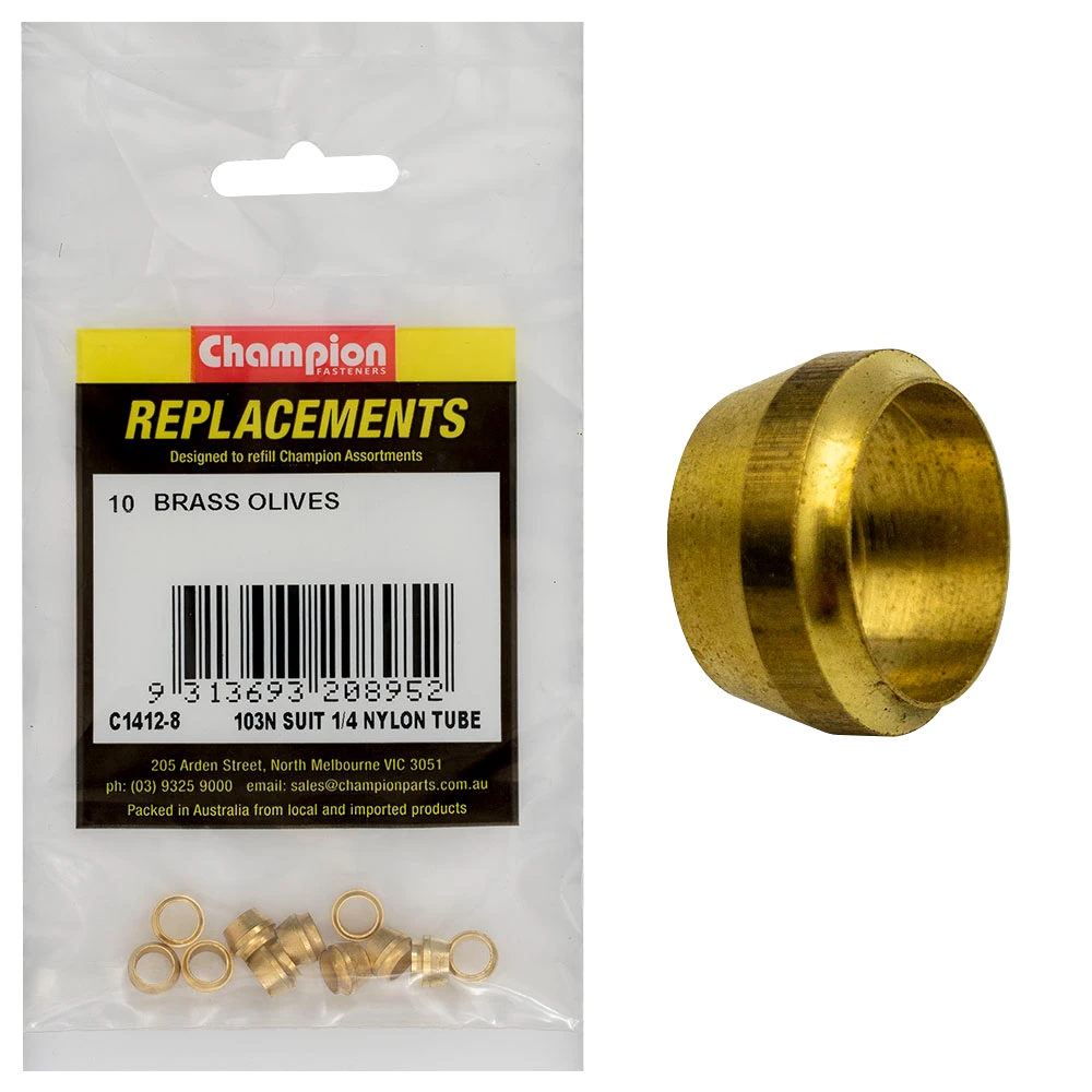 Champion 1/4in Brass Compression Type Olive -10pk