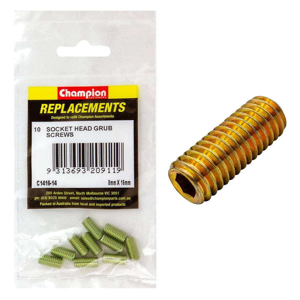 Champion M8 x 16mm Socket Grub Screw -10pk