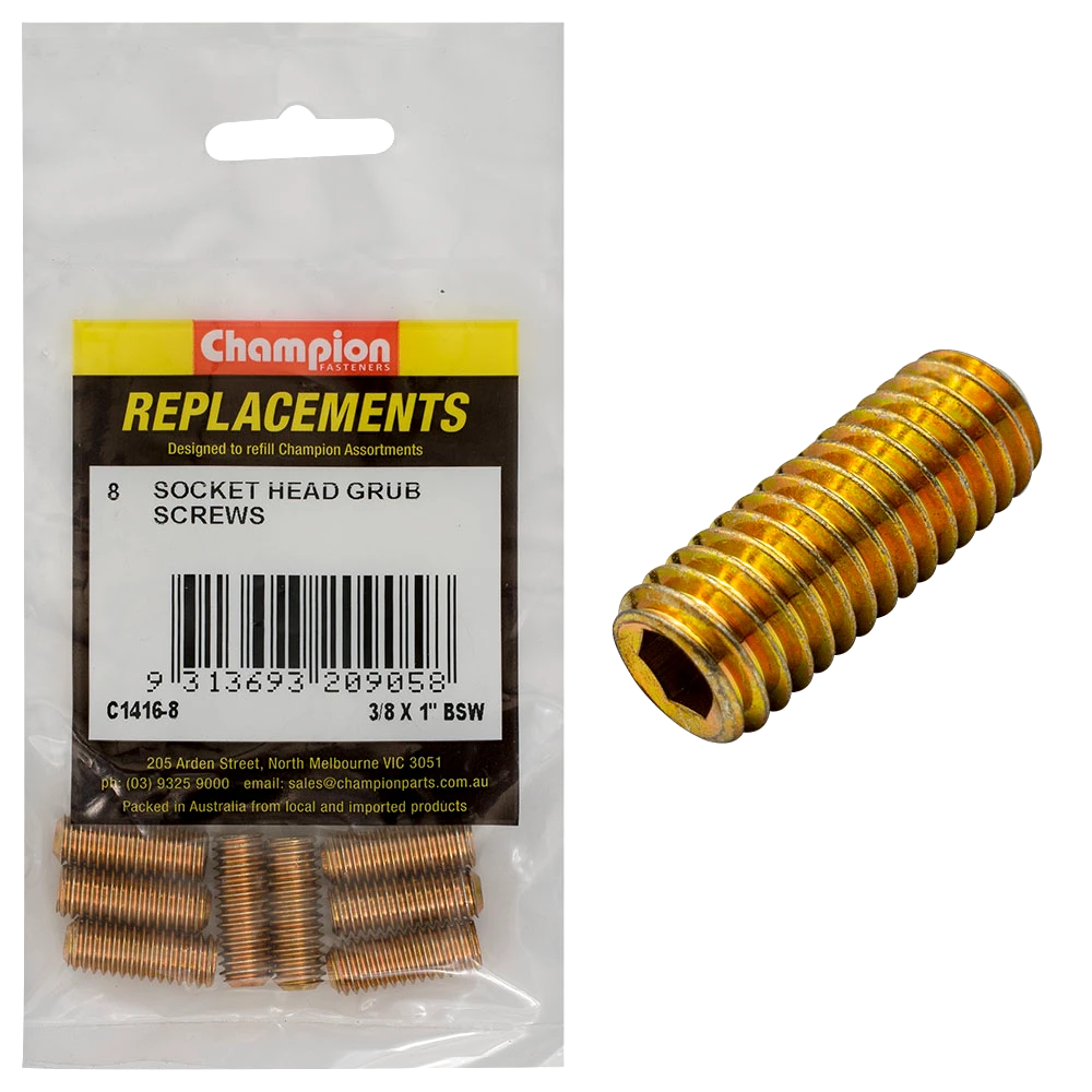 Champion 3/8in x 1in BSW Socket Grub Screw -8pk