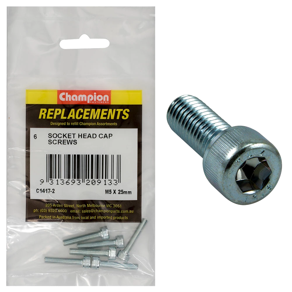 Champion M5 x 25mm Socket Head Cap Screw-Din912-Gr12.9-6pk